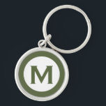 Llavero Monograma moderno Letra inicial oliva<br><div class="desc">Cadena de teclas monogramada moderna con monograma inicial en verde oliva y blanco.</div>