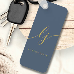 Llavero Monograma moderno minimalista elegante marina oro 