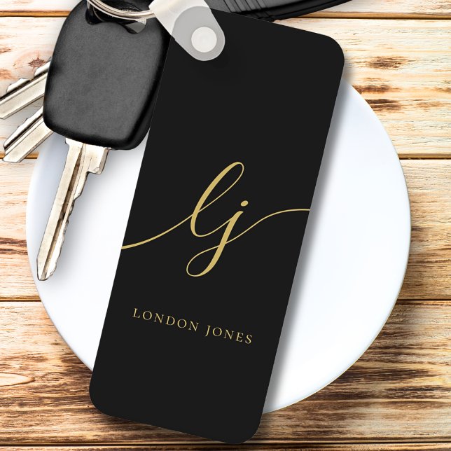 Llavero Monograma moderno minimalista elegante oro negro (Subido por el creador)