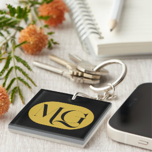 Llavero Monograma moderno negro chic personalizado