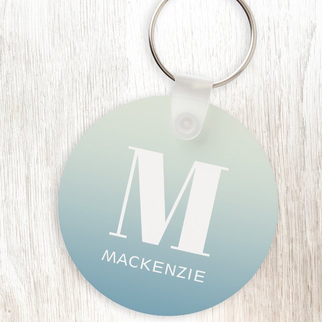 Llavero Monograma moderno Nombre inicial Gradiente de Aqua (Monogram initial name personalized teal aqua gradient keyring)
