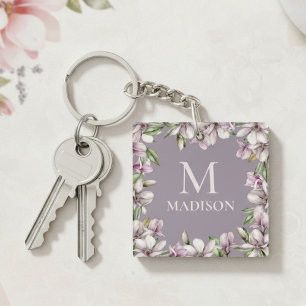 Llavero Monograma Monogramado Magnolia Floral Personalizad