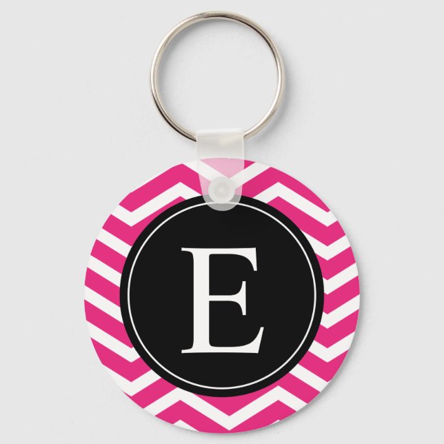 Llavero Monograma negro de Chevron blanco rosado (Anverso)