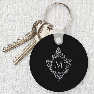 Llavero Monograma negro gris inicial vintage elegante escu