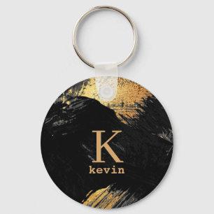 Llavero Monograma negro nombre personalizado elegante mode