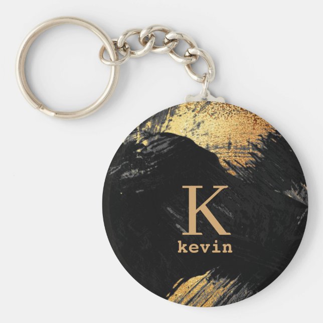 Llavero Monograma negro nombre personalizado elegante mode (Frente)