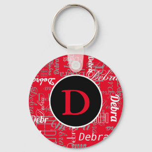 Llavero monograma negro y rojo fresco personalizado