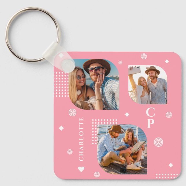 Llavero Monograma Nombre 3 Collage de fotos de moda (Anverso)