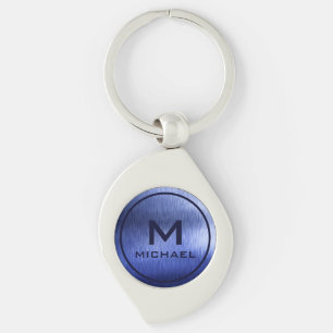 Llavero Monograma Nombre personalizado texturado azul metá