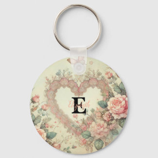 Llavero Monograma nombre vintage corazones floral acuarela