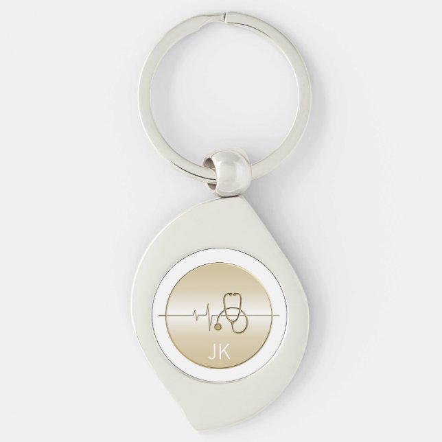 Llavero Monograma Oro Stethoscope Médico latido cardiaco (Anverso)