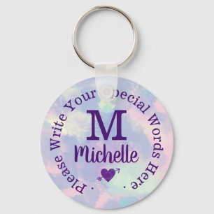 Llavero monograma para ella con texto personalizado morado