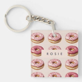 Llavero Monograma Patrón de donut rosado personalizado