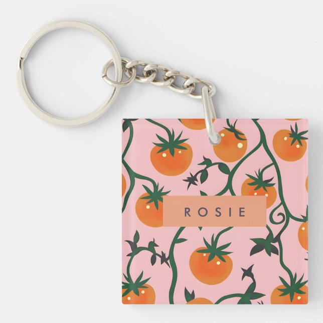 Llavero Monograma Patrón de vino de tomate retro personali (Frente)