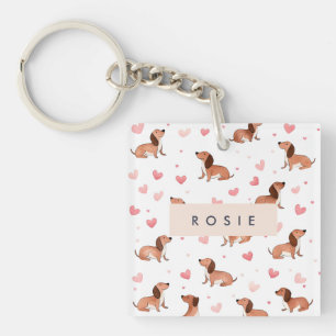 Llavero Monograma Perro Cute Dachshund Personalizado