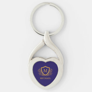 Llavero Monograma personalizado azul marino y oro