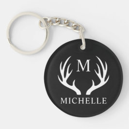 Llavero Monograma personalizado con Antler de venado blanc
