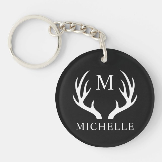 Llavero Monograma personalizado con Antler de venado blanc (Frente)