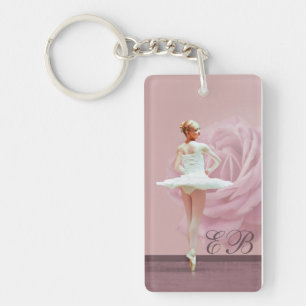 Llavero Monograma personalizado de Ballerina y Rosa