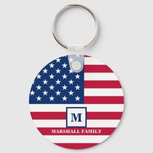 Llavero Monograma Personalizado De Bandera Estadounidense 