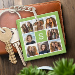 Llavero Monograma Personalizado de collage de fotos - Verd<br><div class="desc">Puedes usar fotos de Instagram para este diseño. Utiliza 8 fotos cuadradas para crear un regalo único y personal. O puedes mantener al cachorro hipster y hacer un keepsake de moda. Si necesita ajustar las imágenes,  haga clic en la herramienta personalizar para realizar cambios.</div>