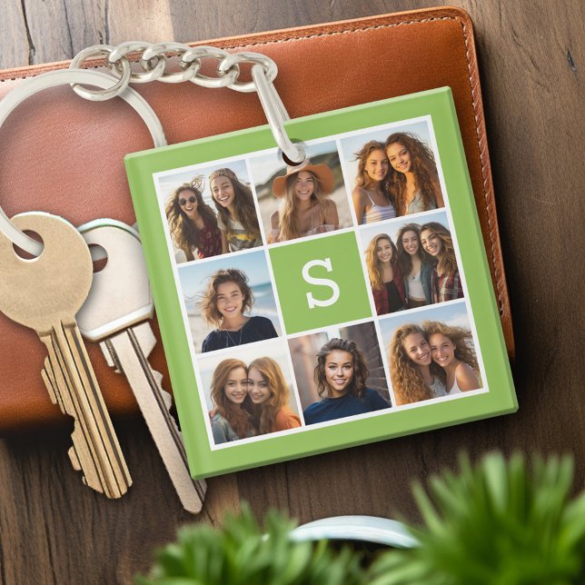 Llavero Monograma Personalizado de collage de fotos - Verd (Personalized keychain with photo collage and monogram)