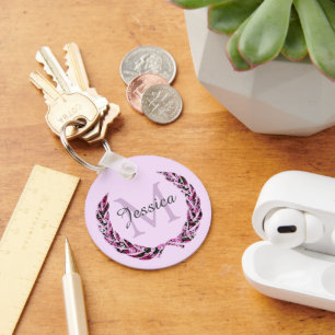 Llavero Monograma personalizado de floral Laurel Wreath Bo