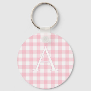 Llavero Monograma personalizado de gingham rosa para bebé