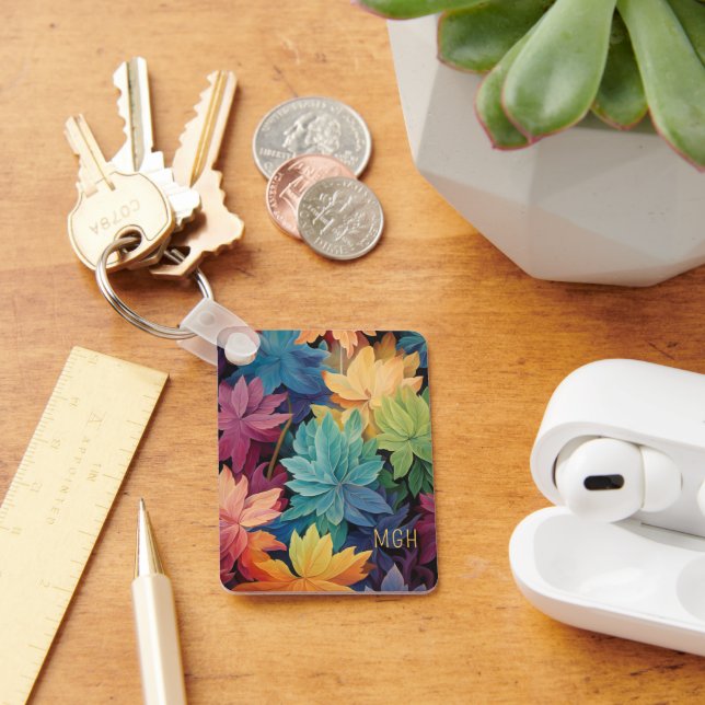 Llavero Monograma Personalizado de las hojas de otoño colo (Escritorio )