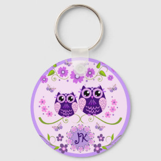 Llavero Monograma Personalizado de lechuzas, flores y mari