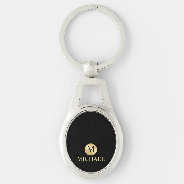 Llavero Monograma personalizado de lujo negro y oro (Anverso)