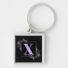 Llavero Monograma Personalizado de mariposa morada floral 