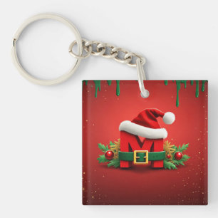 Llavero Monograma personalizado de Navidad M con sombrero