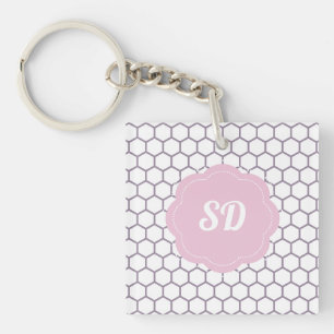Llavero Monograma personalizado de panal de abeja rosa cla