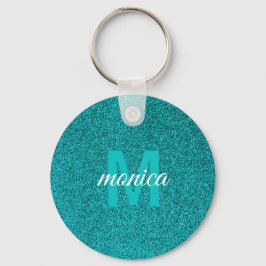 Llavero Monograma personalizado de purpurina azul