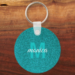 Llavero Monograma personalizado de purpurina azul