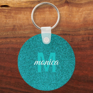 Llavero Monograma personalizado de purpurina azul