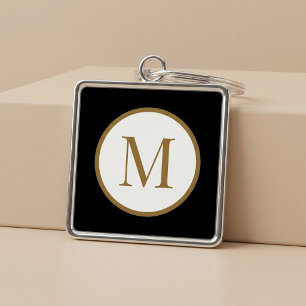Llavero Monograma personalizado de sello central negro y d