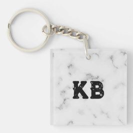 Llavero Monograma personalizado de textura de mármol blanc
