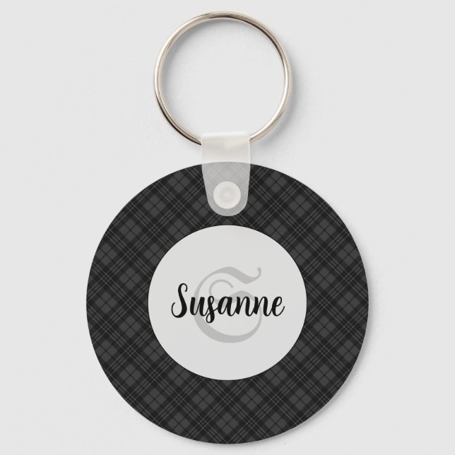 Llavero Monograma personalizado del blanco negro de moda (Anverso)