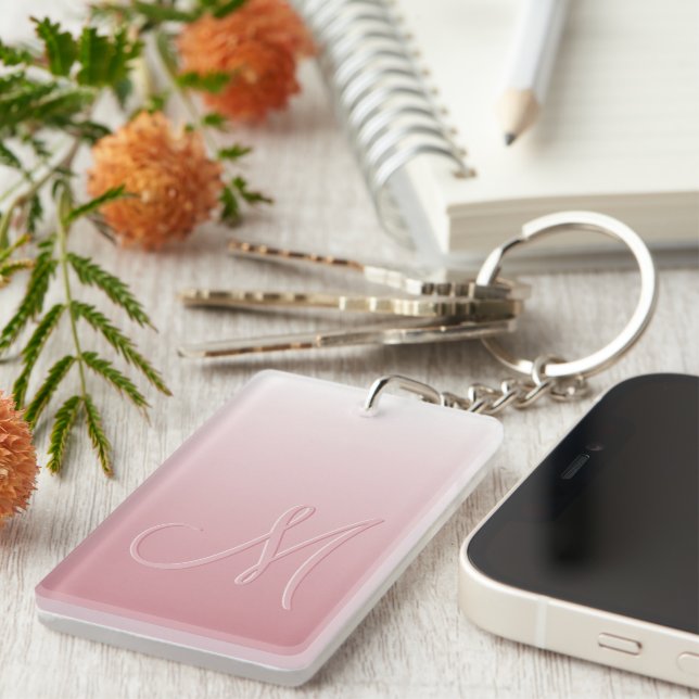 Llavero Monograma personalizado en gradiente de rosa coral (Frente Derecha)