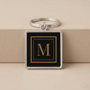 Llavero Monograma personalizado en marco negro y dorado