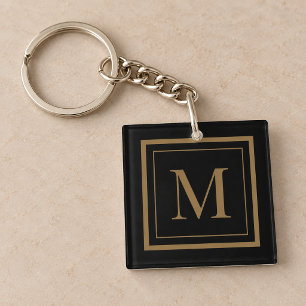 Llavero Monograma personalizado enmarcado en negro y dorad