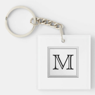 Llavero Monograma Personalizado impreso.Blanco y negro.
