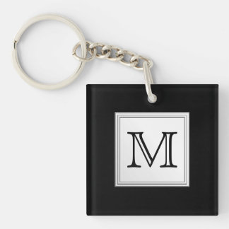 Llavero Monograma Personalizado impreso. Negro y gris páli