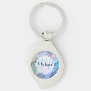 Llavero Monograma personalizado moderno y nombre líquido