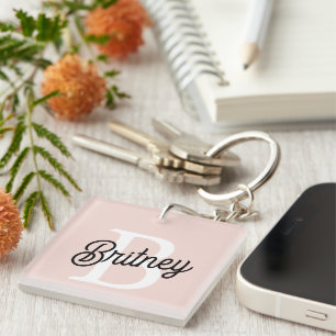 Llavero Monograma personalizado moderno y nombre Pastel ro
