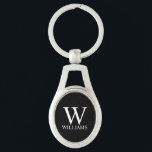 Llavero Monograma Personalizado Negro y Nombre<br><div class="desc">Regalo de Monograma Personalizado y Nombre
con monograma personalizado y nombre en estilo de letra serif clásico blanco sobre fondo negro.

Perfecto para vacaciones,  reunión familiar y para cualquier ocasión especial.</div>