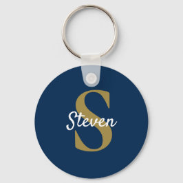 Llavero Monograma Personalizado Nombre Azul Marino Dorado