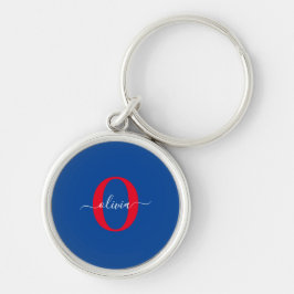 Llavero Monograma personalizado Nombre de guión Azul Blanc